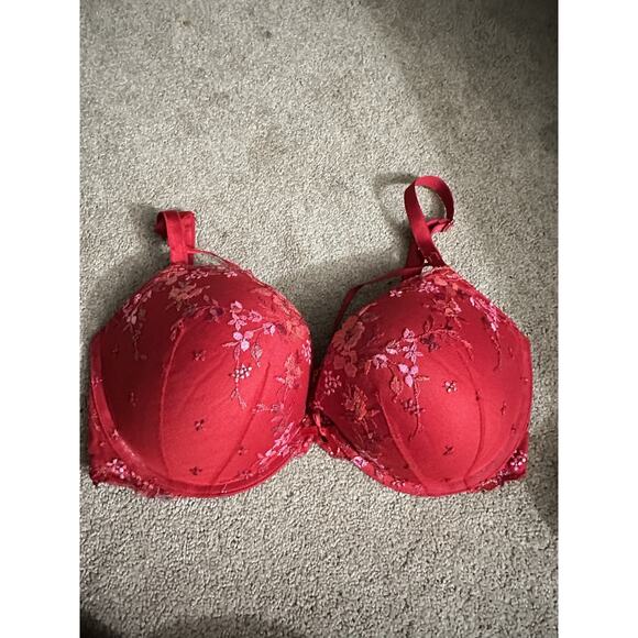 Victoria’s Secret Very Sexy Push-Up Bra 36DD Red Floral Lace Embroidered - Picture 1 of 9